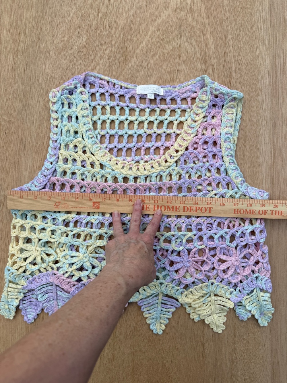 Rebellion Pastel Crochet Knit Vest Tank Top Medium Boho Festival - Picture 6 of 10